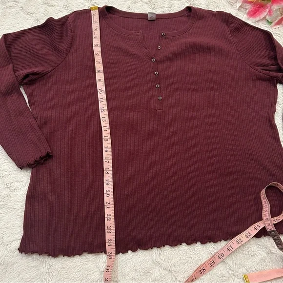 Old Navy - Maroon Ribbed Long Sleeve Long Sleeve 3/4 Sleeve Henley XXL - Picture 6 of 9